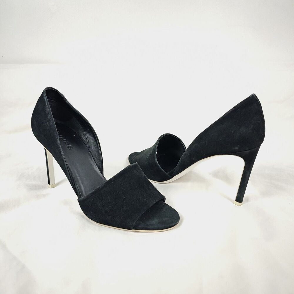 vince Saffron d’Orsay Black Nubuck Suede Open Toe Italy High Heel Pumps Size 7.5